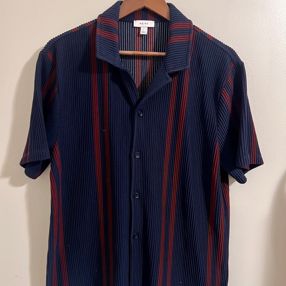 Reiss Blue and Red Casual Button Down Shirt with Camp Collar